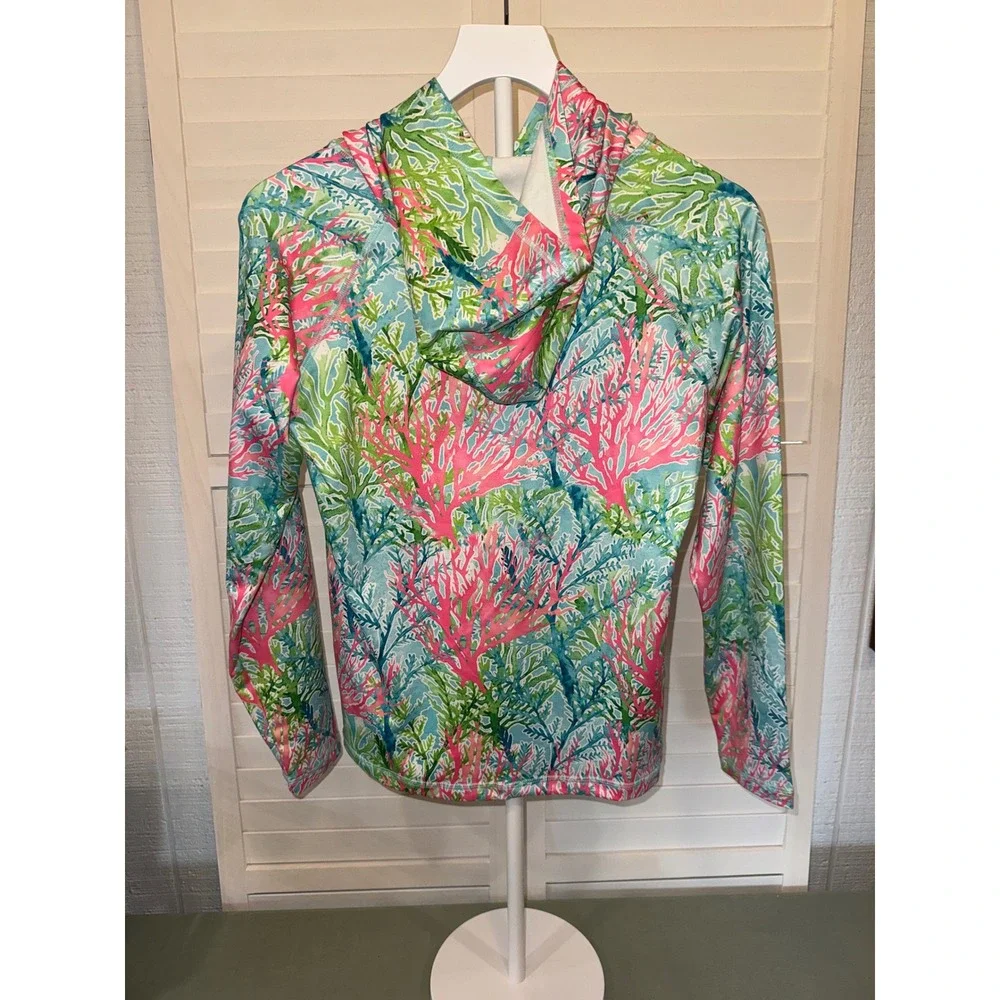 Alvin's Island Sun Shirt Hoodie Women Multicolor Coral Reef 50 UPF Medium - Picture 3 of 4